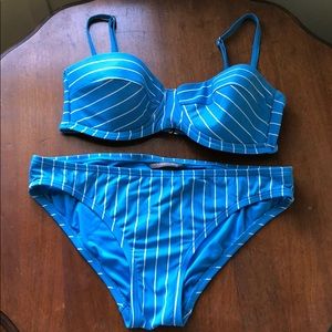 Blue striped bathing suit